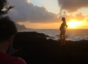 Sunset: In a post at 35 weeks, Bethany remarked of her pregnancy: 'My favorite thing about being pregnant is feeling my lil guy move inside of me. It's so strange yet the best feeling...'
